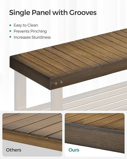 SONGMICS Shoe Rack Bench, 3-Tier Bamboo Shoe Storage Organizer, Entryway Bench, Holds Up to 286 lb, 11.3 x 27.6 x 17.8 Inches, for Entryway Bathroom Bedroom, Yellow Brown ULBS04WL