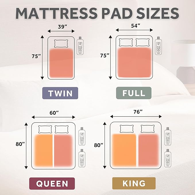 Sunbeam Premium Quilted Electric Heated Mattress Pad Twin 39" x 75" - 12 Heat Settings, 12-Hour Selectable Auto Shut-Off, Fast Heating, Warming Bed, Machine Washable, Extra-Soft Warm Cozy
