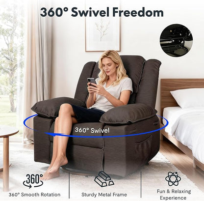 FLEXISPOT Massage Swivel Rocker Recliner Chair for Adults, Rocking Chair Nursery with Massage and Heat, USB Charging Port, 360° Swivel Recliner for Living Room Bedroom Nursery, Brown (XRC2)