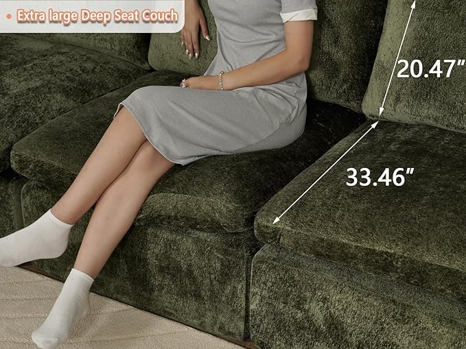 EASE MOOSE Boneless Modular Cloud Couch, U-Shaped Oversized Sectional Sofa for Living Room with Ottoman, Extra Large Movable Couches, 6-Deep-Seat Sofas for Bedroom, Apartment, Chenille (Green)
