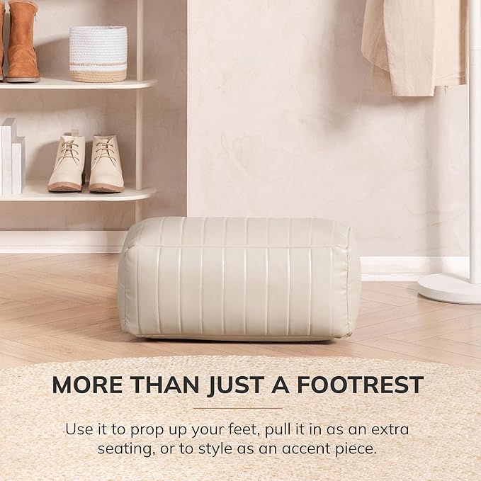Anji Mountain 100% Handmade & Handcrafted Comfortable Home Décor Pouf Ottoman Footrest for Living Room, Bedroom, Nursery, Kidsroom, Patio Furniture - (22" x 12" x 10" - Cream)