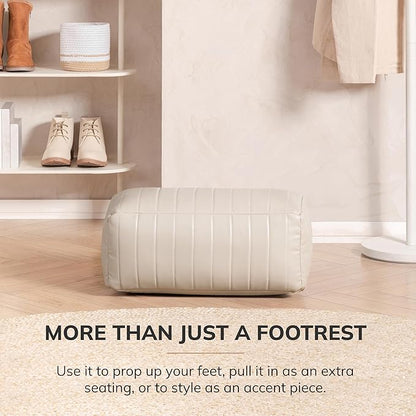 Anji Mountain 100% Handmade & Handcrafted Comfortable Home Décor Pouf Ottoman Footrest for Living Room, Bedroom, Nursery, Kidsroom, Patio Furniture - (22" x 12" x 10" - Cream)