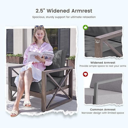 UDPATIO Aluminum Patio Furniture Set, 4 Piece Faux Wood Outdoor Patio Sets with Coffee Table, Metal Patio Furniture Set Modern Outdoor Sectional for Deck Porch Patio, Dark Grey