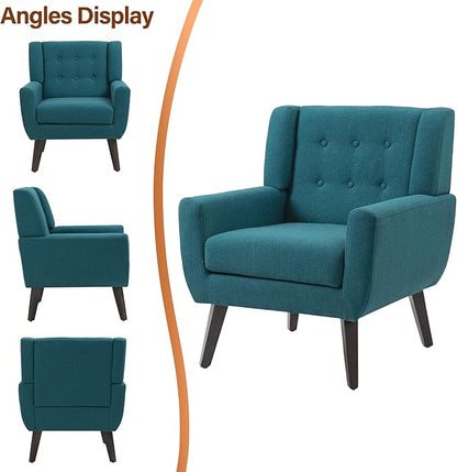 Accent Chair, Modern Fabric Armchair for Living Room, Comfy Upholstered Arm Chair Tufted for Indoor Bedroom Office Room (Light Blue)