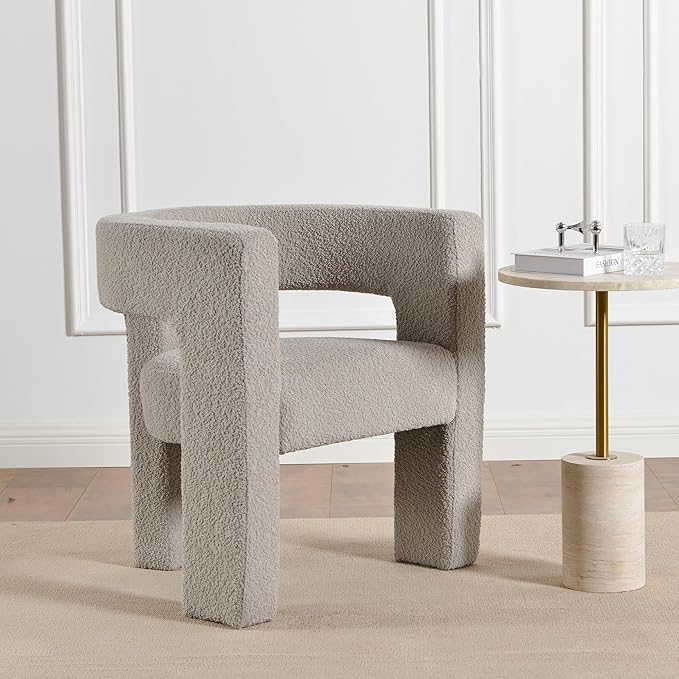 KINWELL 28" W Modern Boucle Accent Chair, Mid Century Upholstered Square Armchair, No Assembly Single Sofa Side Chair for Living Room Lounge Bedroom (Oatmeal)