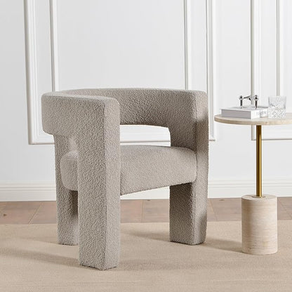 KINWELL 28" W Modern Boucle Accent Chair, Mid Century Upholstered Square Armchair, No Assembly Single Sofa Side Chair for Living Room Lounge Bedroom (Oatmeal)