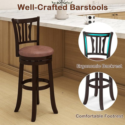 COSTWAY 30" Bar Height Stools Set of 2, Swivel High-Top Chairs with Backrest & Faux Leather Padded Seat, Rubber Wood Counter Barstools with Footrest for Kitchen Islands, Dining Room, Pub (2,30'')