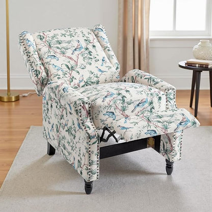 UIXE Pushback Floral Recliner Chairs Set of 2, Fabric Upholstered Armchair Push Back Accent Chair for Living Room, Rivet Trim Club Chair Home Theater Single Sofa Bedroom Side Reading Seat - Bird