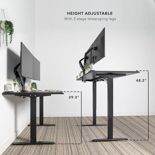 Mount-It! 60" Dual Motor Electric Standing Desk – Adjustable Height Sit Stand Desk with Memory Settings, Cable Management, Black Frame & Black Top