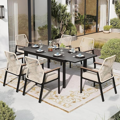 Patio Dining Chairs Set of 2, Heavy-Duty Woven Rope Outdoor Chairs with Waterproof Cushion and Wrought Iron Frame, All-Weather Outside Seating for Kitchen Garden Deck Backyard