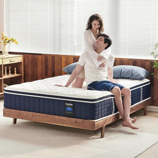 Coolvie King Mattress 12 inch, Tight Top Deep Sleep Mattresses with Extra Lumbar & Hip Support, Medium to Firm Hotel Collection Hybrid Sleep System for Supportive, Breathable Bed in a Box King Size