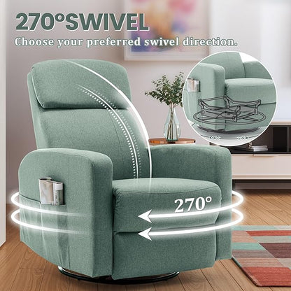 Power Swivel Recliner Chairs for Adults, Electric Glider Rocking Chair Nursery, Glider Recliner Nursery Chair with Classified Side Pocket, Nursery Rocking Chairs with USB and Type-C Ports