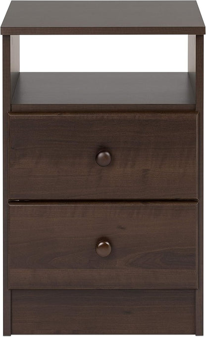 Prepac Astrid Simplistic Nightstand Side Table with 2 Drawers and Open Shelf, Functional Bedside Table 15.5" D x 16" W x 24.5" H, Espresso, EDNH-0402-1