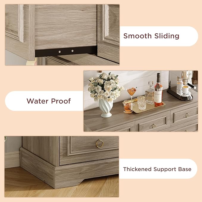 Maupvit Dresser, Vintage Design Wood Rustic Chest of Drawers with Natural Texture, Sturdy & Durable Farmhouse Dresser, Ideal Storage Dressers for Living Room (Grey, 7 Drawers)
