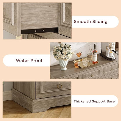 Maupvit Dresser, Vintage Design Wood Rustic Chest of Drawers with Natural Texture, Sturdy & Durable Farmhouse Dresser, Ideal Storage Dressers for Living Room (Grey, 7 Drawers)