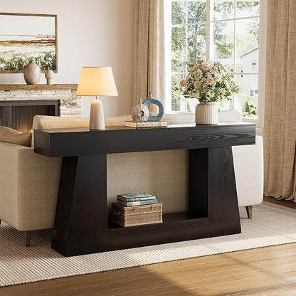 LITTLE TREE 63" Farmhouse Console Table with Storage, Rustic Sofa Table for Entryway, Narrow Long Sofa Table Behind Couch, Console Table for Living Room, Hallway—Versatile Storage Solution, Black