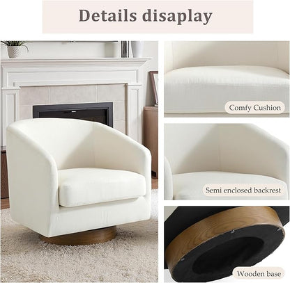 Lumibee Swivel Accent Chair, Chenille Fabric Swivel Barrel Chair for Living Room, Modern Comfy Upholstered Round Armchair Single Sofa Chair for Bedroom, Club-Beige