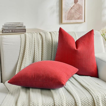 FUTEI Christmas Red Decorative Throw Pillow Covers 16x16 Inch Set of 2,Soft Cozy Wheat Ear Striped Patterns Cushion Cases,Modern Home Decor for Couch Bed Living Room