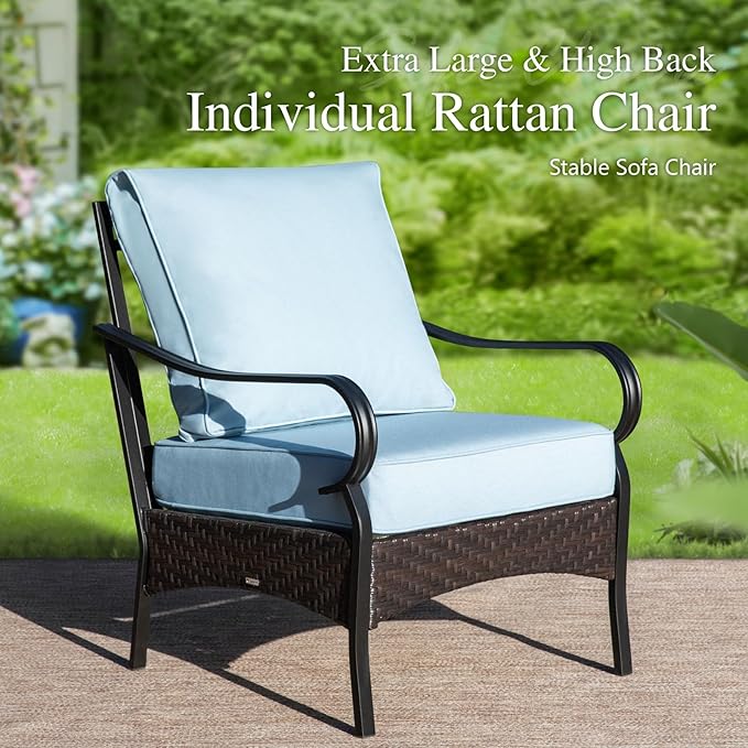 Sophia & William Patio Furniture Set with Fire Pit Table, 5 PCS Metal Outdoor Conversation Set with Fire Pit Table, 2 Sofa Chairs,1 Loveseat, 3-Seater Couch for Outdoor Seating, Backyard, Porch(Blue)