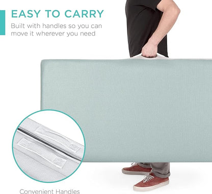 Best Choice Products 4in Portable Twin-Size Mattress, Tri-Fold Mattress for Camping, Guest, Toddler, Foam Plush w/Carry Case - Seafoam