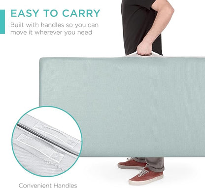 Best Choice Products 4in Portable Full-Size Mattress, Tri-Fold Mattress for Camping, Guest, Toddler, Foam Plush w/Carry Case - Seafoam