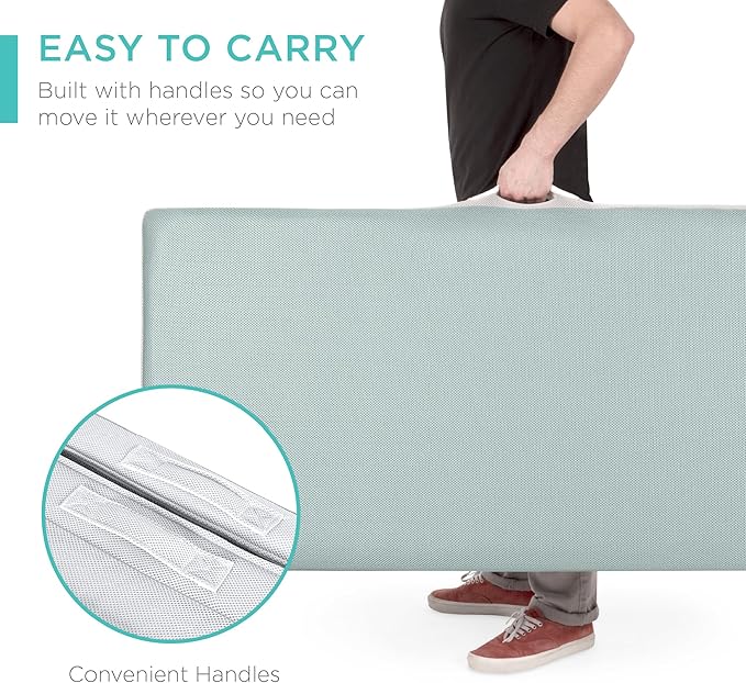 Best Choice Products 4in Portable Queen-Size Mattress, Tri-Fold Mattress for Camping, Guest, Toddler, Foam Plush w/Carry Case - Seafoam