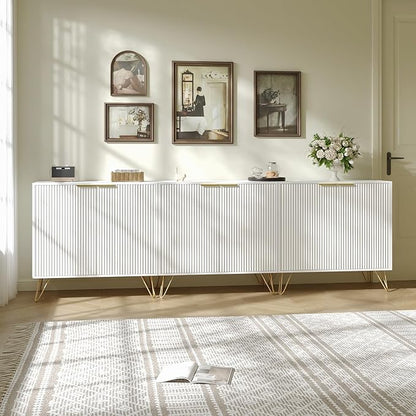 Fluted Storage Cabinet, Set of 3, Sideboard Buffet Cabinet, Modern Wood Accent Table with Adjustable Shelves, Console Table for Living Room, Hallway, Entryway, White
