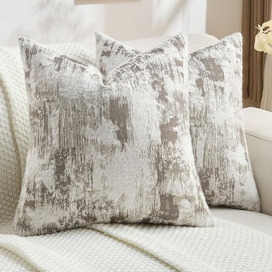 FUTEI Coffee White Decorative Throw Pillow Covers 22x22 Inch Set of 2,Soft Faux Cashmere Jacquard - Textured & Cozy Cushion Case,Modern Home Decor for Couch Bed Living Room