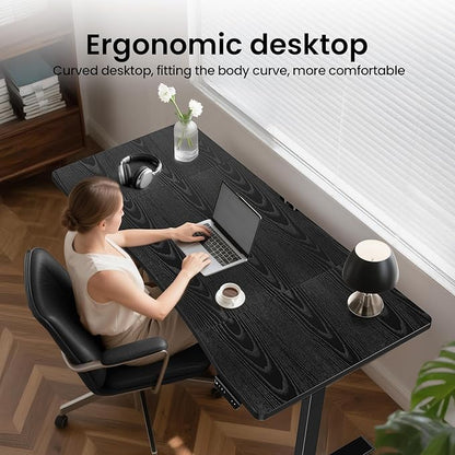 Veken 63 x 28 Inch Electric Standing Desk, Sit to Stand Up, Work Home Office Computer Table for Study, Walking Pad, Writing, and Games, Wooden Desktop Desks, Black