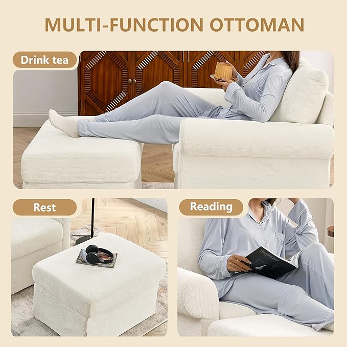 35.82" Accent Chair with Ottoman Upholstered Living Room Chairs for Reading Chair with Chaise Lounge Chairs Indoor, Comfortable Armchair for Bedroom (Beige, 35.82")