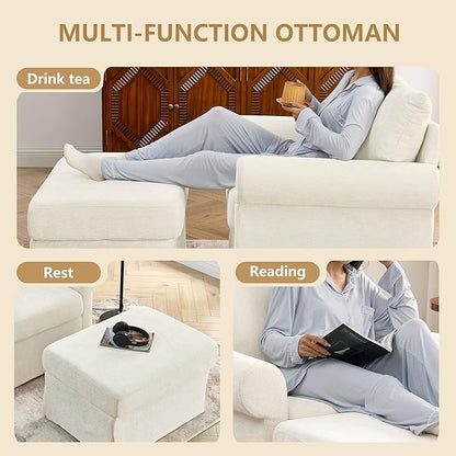 35.82" Accent Chair with Ottoman Upholstered Living Room Chairs for Reading Chair with Chaise Lounge Chairs Indoor, Comfortable Armchair for Bedroom (Beige, 35.82")