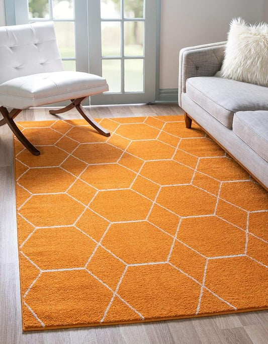 Unique Loom Trellis Frieze Collection Area Rug - Geometric (10' x 14' 1", Orange/ Ivory)
