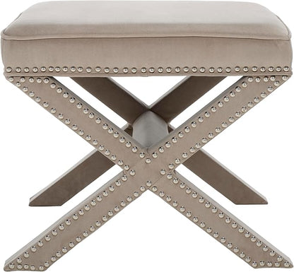 SAFAVIEH Home Collection Palmer Mushroom Taupe with Silver Nailhead Trim X-Bench Ottoman Foot Stool, Fully Assembled (MCR4589V)