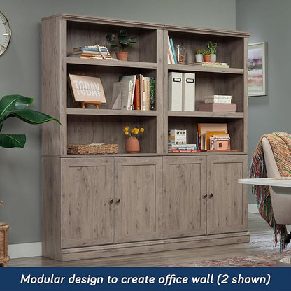Sauder Miscellaneous Storage 5-Shelf Bookcase with Doors, L: 35.28" x W: 13.23" x H: 69.76", Laurel Oak Finish