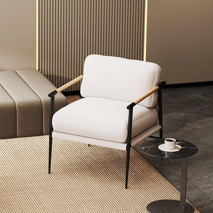 DUOMAY Mid-Century Modern Accent Chair, Soft Linen Upholstered Lounge Reading Chair with Metal Legs Comfy Lightweight Livinig Room Chair Armchair for Home Bedroom, Beige