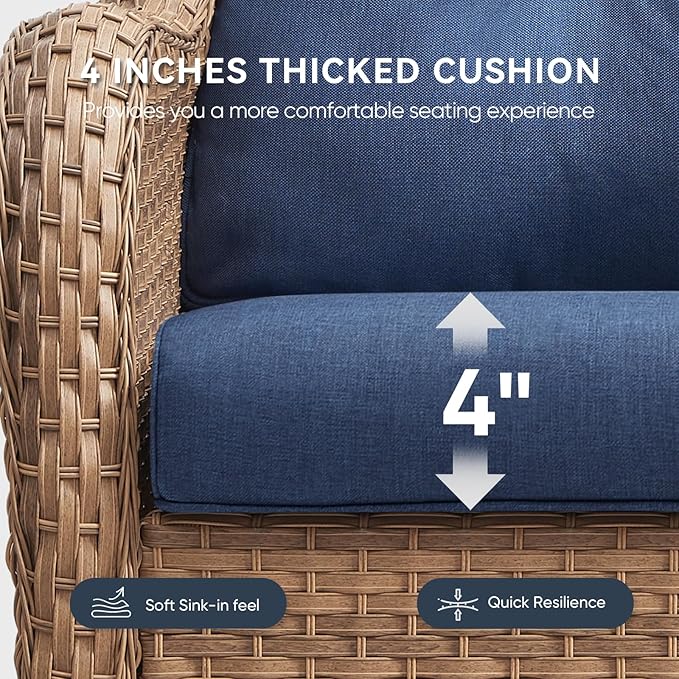 Outdoor Chair Cushions for Patio Furniture - 1 Pack Outside High Back Comfortable Thickened Pillow 22x24 with Zipper Cover for Wicker Rocking Swivel Chairs Loveseat Sofa – Blue/Crescent
