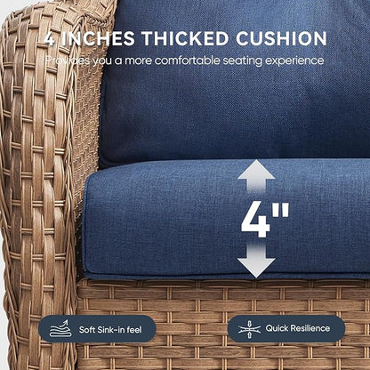 Patio Chair Cushions 5 Packs - Outside 22x24 High Back Water-Resistant Cushion with Zipper Cover for Outdoor Glider Rocking Chairs Loveseat 3-seat Couch Sofa – Blue/Crescent