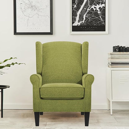Accent Chair for Living Room, High Back Reading Armchairs with Removable Seat Cushion, Mid-Century Green Single Couch in Fabric, Modern Ergonomic Wingback Chair for Bedroom,Club, Balcony