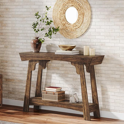 Tribesigns 41.3" Farmhouse Console Table, Small Entryway Table with 2-Tier Storage, Narrow Wooden Sofa Table Behind Couch for Living Room, Foyer, Hallway, Rustic Brown