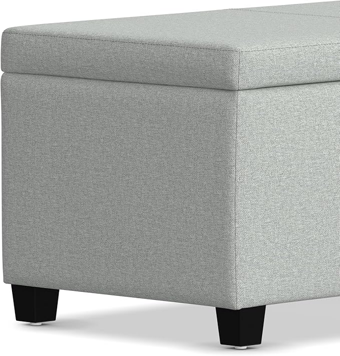 SIMPLIHOME Avalon Storage Ottoman Bench - 48 inch Wide Upholstered Linen Look Fabric Rectangular Lift-Top Ottoman in Light Stone Grey, Transitional Storage Bench for Living Room with High-Density Foam
