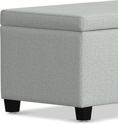 SIMPLIHOME Avalon Storage Ottoman Bench - 48 inch Wide Upholstered Linen Look Fabric Rectangular Lift-Top Ottoman in Light Stone Grey, Transitional Storage Bench for Living Room with High-Density Foam