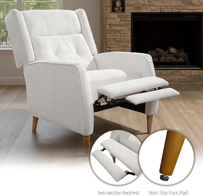 Art Leon Modern Accent Chair with Ottoman - Soft Fabric Armchair with Adjustable Backrest Modular Single Sofa Comfy Lounge Chair Mid Century Modern Chair for Bedroom Living Room, White
