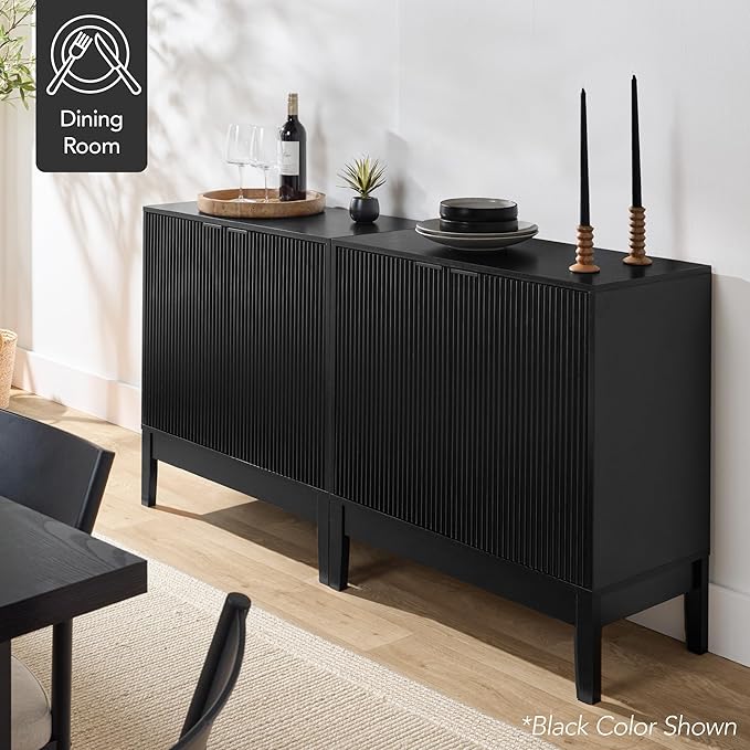 Best Choice Products 2-Door Modern Storage Cabinet, Buffet, Sideboard, Media Cabinet, Cupboard, Entryway Accent Table, Bookcase w/Reeded Panels and Adjustable Shelves – Walnut