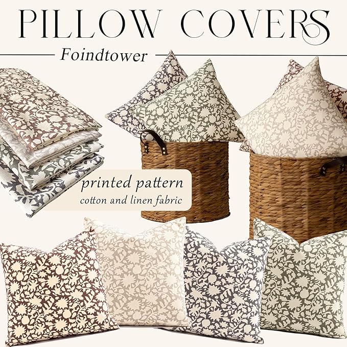 Foindtower Set of 2 Decorative Floral Long Body Lumbar Throw Pillow Covers Accent Farmhouse Cushion Cover Neutral Pillowcase for Couch Sofa Bedroom Living Room Home Decor,14×36 Inch,Sage Green