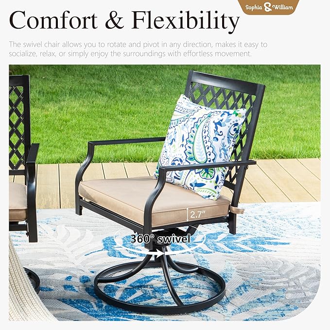 Sophia & William Patio Dining Chairs Set of 4, Outdoor Swivel Rocker Patio Chairs with Cushion, Metal Outdoor Chairs for Garden Backyard Bistro