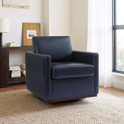 UIXE PU Leather Swivel Accent Chairs Set of 2, Upholstered Armchair Comfy Club Chair for Living Room, Mid Century Modern Arm Chair Single Sofa Nook Bedroom Side Reading Seat - Navy Blue