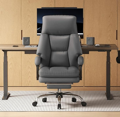 Home Office Desk Chair, 90°-160° Reclining, High Back Executive OfficeChair 400LBS with Footrest, Ergonomic Scratch-Resistant Faux Leather Computer Gaming Chair with Lumbar Support