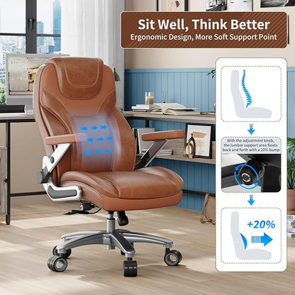 Big and Tall Office Chair with 5D Arms, 600lbs Fabric & PU Leather Heavy Duty Desk Chair, Adjustable Lumbar Support & Height, Tilt Function, High Back Ergonomic Executive Computer Chair