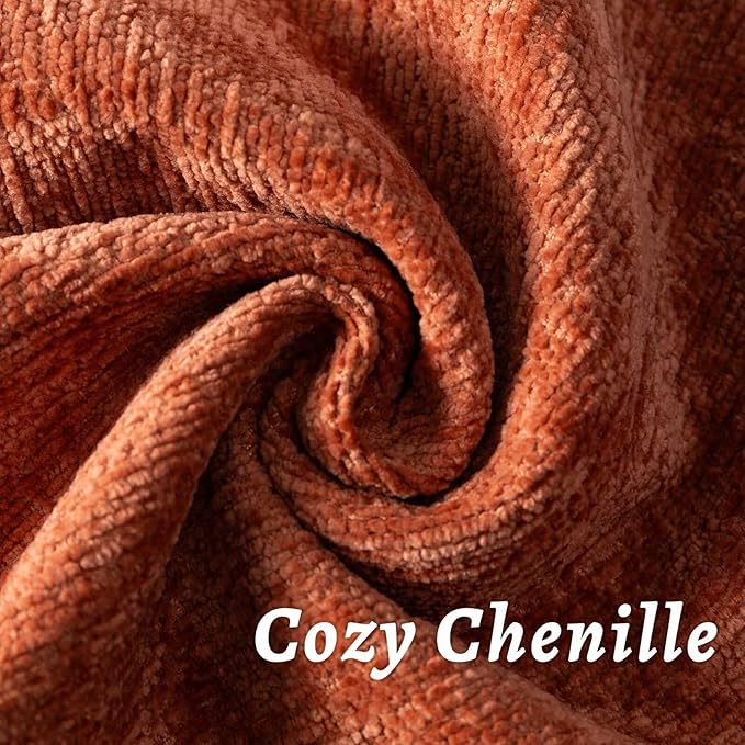 Burnt Orange Fall Decorative Throw Pillow Covers 24x24 Inch Set of 2 Cozy Soild Chenille Cushion Cases Soft Textured Square Couch Pillows Cover Boho Accent Farmhouse Pillowcases for Bed