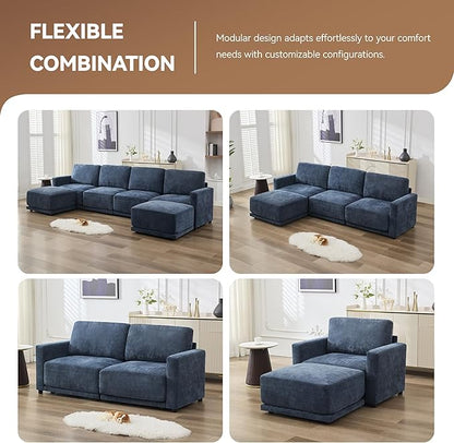 77.4" Chenille Modular Loveseat Oversized Upholstered 2 Seater Sectional Sofa with Thickened Cushions, Easy Assembly, Modern Comfy Love Seat Couch for Living Room, Blue